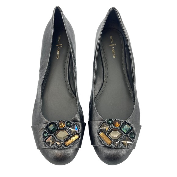 Vince Camuto Women's Size 9B "Richie" Silver Jeweled Slip On Ballet Flats - Picture 1 of 13